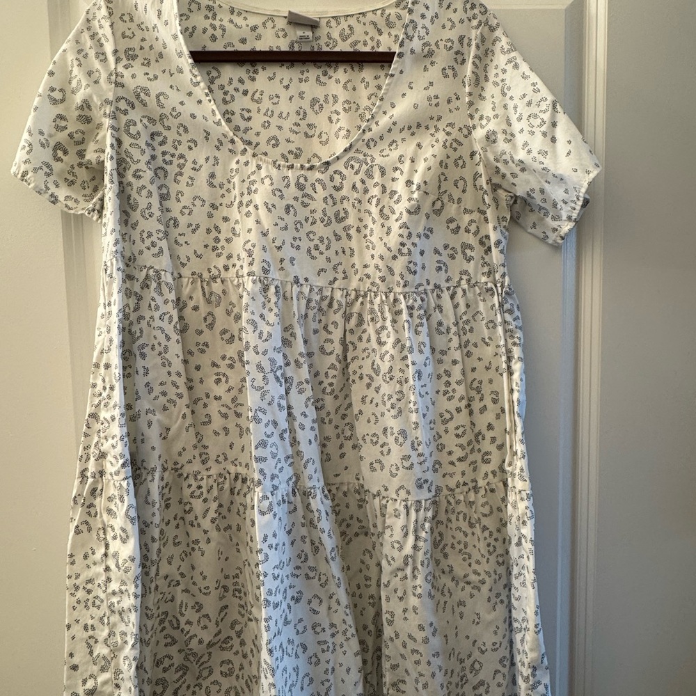 White Leopard Print Women's Babydoll Dress